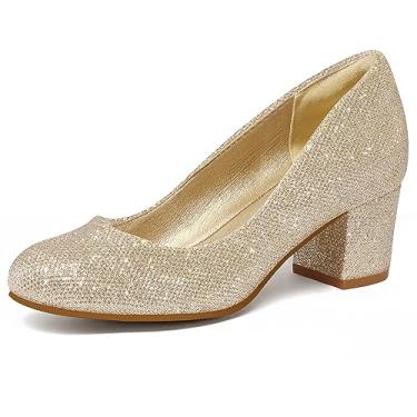 Imagem de mysoft Sapato social feminino com salto baixo grosso, bico redondo, confortável, Glitter dourado, 39