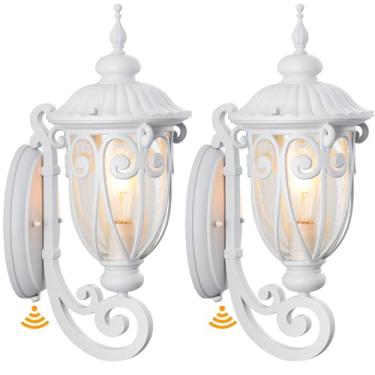 Imagem de VIANIS Pacote com 2 luzes externas para casa do anoitecer ao amanhecer, luzes brancas delicadas de parede ao ar livre com vidro bolha, luzes de varanda à prova d'água e antiferrugem para porta, jardim