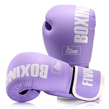 Imagem de FIVING Luvas de boxe estilo profissional para mulheres, couro PU, treinamento, muay thai, luta, kickboxing, luvas de saco de pancadas pesadas, luvas de treino para mulheres (roxa, 227 g)