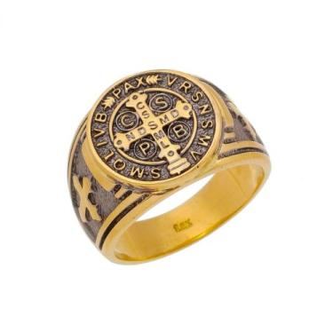 Imagem de Anel São Bento Ouro 18 Kl Ródio Negro - Juniorjoiaspiracicaba, 17