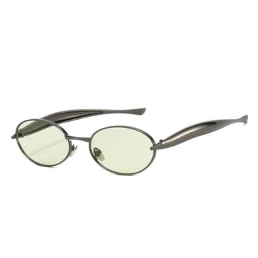 Imagem de Óculos de sol femininos pequenos, ovais, de metal, retrô, transparentes, lentes degradê, UV400, masculino, punk (verde-arma)