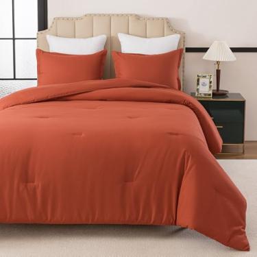Imagem de Caressma Conjunto de edredom solteiro, laranja queimado, macio, pré-lavado, liso, 2 peças, edredom boho para todas as estações, microfibra fofa terracota (172,7 cm x 228,6 cm) para todas as estações