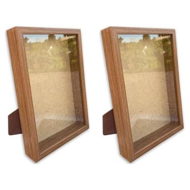 Imagem de Kit 2 Molduras Caixa Alta Revestida com Vidro Expositora Bordados Quadros Quilling Scrapbook Com Suporte 10x15-1,5x4,5