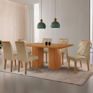 Imagem de Mesa de Jantar Eloise 180cm Tampo MDF Laminado Canto Copo com 6 Cadeiras Melissa - Turim 07/Naturale