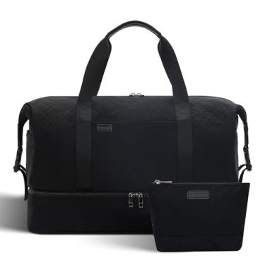 Imagem de Bolsa de ginástica feminina esportiva de viagem com compartimento para sapatos, bolsa noturna de grande capacidade para meninas rosa, Z - preto