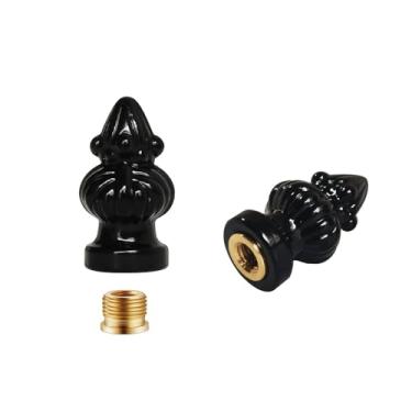 Imagem de 2 peças 1/8IP abajur finial Tiffany Victorian Finials para lâmpadas rosqueadas tampa botão para candeeiros de mesa ou lâmpadas de chão (preto)