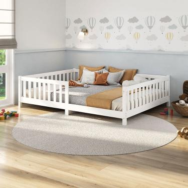 Imagem de Cama Casal Infantil Grade Montessori Madeira Chão Branco Eva