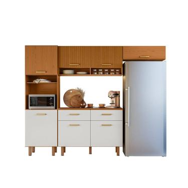 Imagem de Cozinha Compacta + Balcão Com Tampo (04 Peças) Maia Freijo Uv Ripado Acetinado - SSX Multicoisas