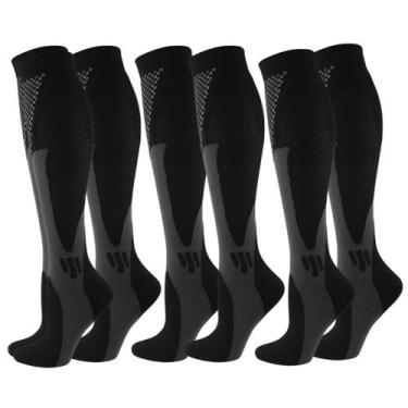 Imagem de Kit 3 Pares Meia De Compressão Esportiva Cano Alto 3/4 Corrida Ciclism