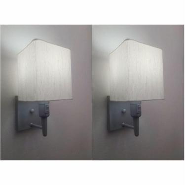 Imagem de Kit-2 Arandela Quadrada Md-2019 Cinza C- Inter Liga E Desl Cúpula Em Tecido Linho Bege - Bivolt