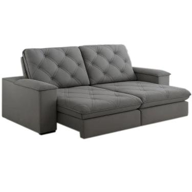 Imagem de Sofá Cuiabá com Molas Ensacadas 4 Lugares Retrátil e Reclinável Tecido Linho 230cm Teixeira Cor Cinza