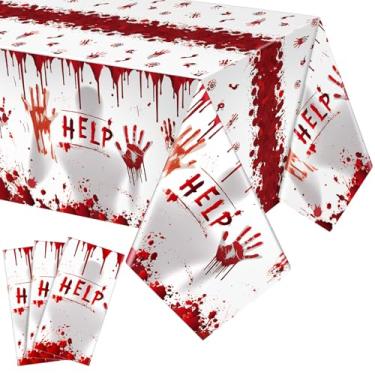 Imagem de Oudain 3 Pcs Halloween Tablecloth Spider Web Plastic Rectangle Table Cloth 54 x 108 Inch Waterproof Disposable Spider Web Table Cloth for Home Halloween Party Decorations (Bloody)