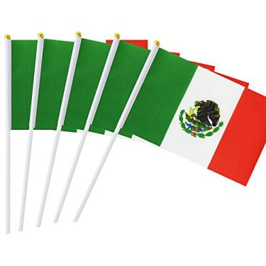 Imagem de Pacote com 25 bandeiras pequenas de mão do México, bandeiras nacionais mexicanas de topo redondo, suprimentos de decoração de festa para desfiles, Copa do Mundo, eventos de festivais, festival
