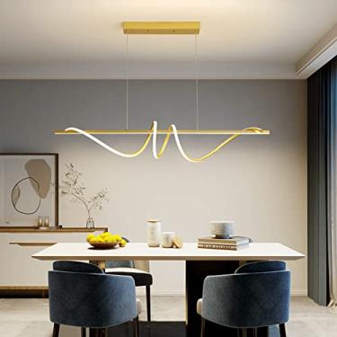Imagem de Luminária pendente dourada moderna de 120 cm, iluminação pendente com controle remoto regulável, iluminação pendente espiral dourada 3000/4500/6000K para sala de jantar, quarto (sem pilhas)