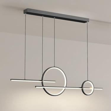 Imagem de Luminária pendente de LED, luminária de teto regulável, lustre de teto, luminária suspensa linear com controle remoto, luzes pendentes modernas para sala de jantar, cozinha e ilha