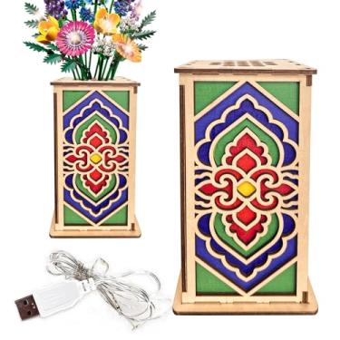 Imagem de Vaso de madeira para flores Lego, suporte de exibição para produtos botânicos Lego, vaso geométrico vazado, presente para amantes de flores (verde)