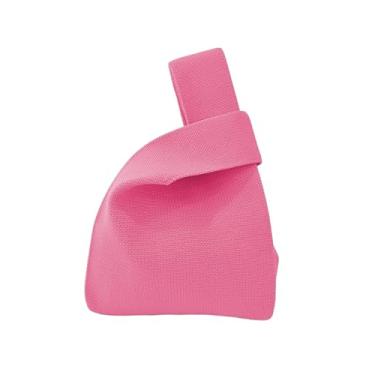 Imagem de Anopo Bolsa pequena de nó para mulheres, mini bolsa de crochê, bolsa de mão de malha sólida para viagens de praia diariamente, rosa, One Size