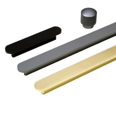 Imagem de Puxadores de porta longos escovados dourados de liga de alumínio para armário de cozinha puxadores de gaveta de mesa puxadores de armário ferragens 2 peças (puxador escovado preto)