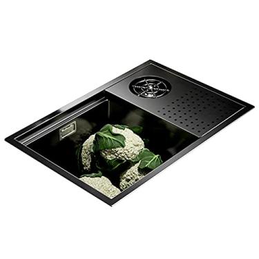 Imagem de CUTPOIY Pia de barra de aço inoxidável, pia de tigela única de cozinha, pia de preparação inferior, com enxágue de jarra, tampa, enxágue de copo de calibre de 1-4 polegadas, para café e restaurante