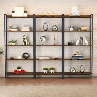 Imagem de Kit 3 Estantes para Livros Industrial Aço 5 Prateleiras 187cmx240cm Ac