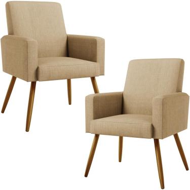 Imagem de Kit 02 Poltronas Decorativa Para Sala De Estar Maria W01 Pés Palito Linho Bege Escuro - Lyam Decor