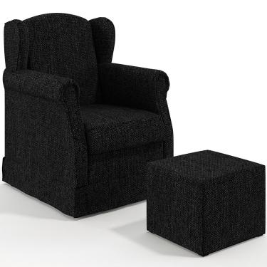 Imagem de Poltrona de Amamentação com Balanço e Puff Elisa P02 Linho Chumbo - Lyam Decor