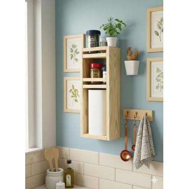 Imagem de Porta tempero madeira cozinha parede suporte papel toalha - MF Soberan