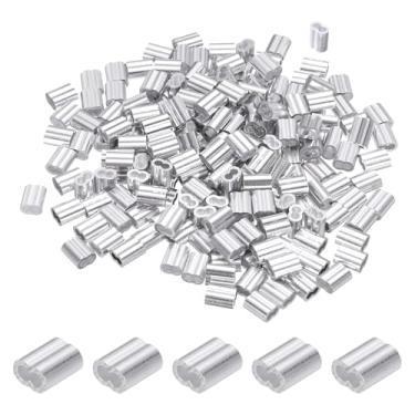 Imagem de Mangas de crimpagem de alumínio de 2 mm de 5/64 polegadas/2 mm, 200 peças de virolas de crimpagem de cabo, mangas de corda de arame para guarnição de trilhos, tom prateado