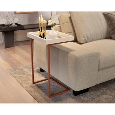 Imagem de Mesa de canto Espelhada com Pés de Ferro e Elegante Apoio Sala Sofá Moderna Decoração,mesa lateral para sofá(Pérola Pé Dourado)