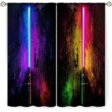 Imagem de OLYPRO Cortina blecaute para janela com bolso para varão de quarto, conjunto de 2 painéis, sabres de luz coloridos com eficiência energética, filtro de luz, isolamento térmico para sala de estar