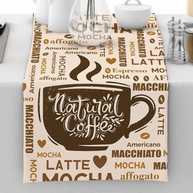 Imagem de Corredor de mesa com tema de café vintage xícaras de café arte corredores de mesa casa de fazenda decoração de casa para cozinha, jantar, festa, feriados, 33 x 182 cm