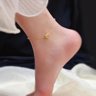 Imagem de Tornozeleira de corrente Sweet Heart para mulheres, banhada a ouro, aço inoxidável, elos delicados, minimalista, ajustável, joia presente