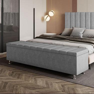 Imagem de Calçadeira Baú Recamier Estofado Casal 140 Cm ônix Veludo Cinza