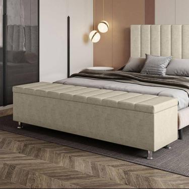 Imagem de Calçadeira Baú Recamier Estofado King 195 Cm ônix Veludo Bege