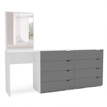 Imagem de Cômoda com Espelho Porto 8 Gavetas Branca e Cinza