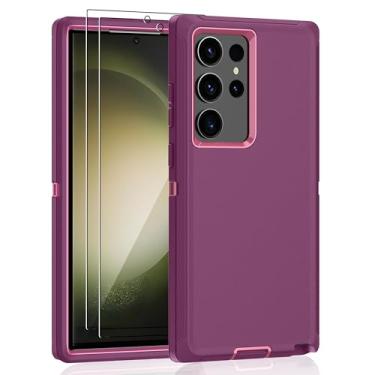 Imagem de Jshru Capa para Samsung Galaxy S23 Ultra com [2 unidades] protetor de tela HD, [grau militar] à prova de choque à prova de poeira/queda, 3 camadas, capa resistente para Galaxy S23 Ultra, roxo escuro