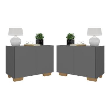 Imagem de Kit 2 Mesas De Cabeceira 2 Portas E Pés Mp4139 Grafite natural