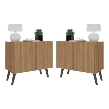 Imagem de Kit 2 Mesas De Cabeceira Retrô 2 Portas Mp4138 Rustic preto