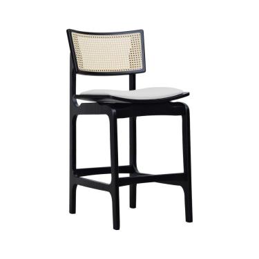 Imagem de Banqueta Alta Bistrô Apollo Encosto Telinha Natural E Assento Anatômico - Preto Estofado Corano Bege