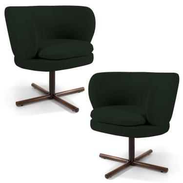 Imagem de Kit 2 Poltronas Decorativas Melissa Base Xis Giratória Veludo C-303 Verde Musgo - Domi