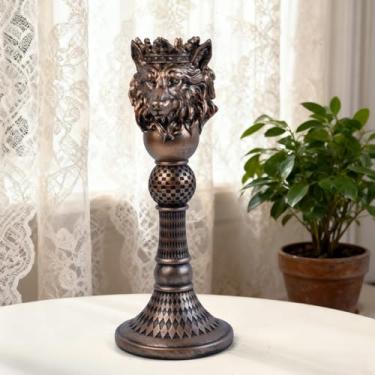 Imagem de Suporte de castiçal de animal coroado de cobre quadriculado cônico, decoração de resina gótica eclética para mesa de cornija, prateleira de casa, mesa de trabalho, decorações de Natal de Halloween