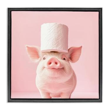 Imagem de Stupell Industries Silly Piggy Pink papel higiênico preto moldura flutuante arte de parede, design por Heidi Kuntz, 45,7 x 45,7 cm