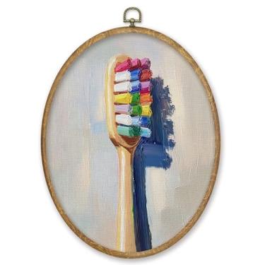 Imagem de CGBHW Escova de dentes oval para decoração de parede, impressão em tela de escritório de dentista pediátrico, emoldurada, arte de parede de quarto de crianças, decoração para decoração de casa