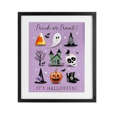 Imagem de Stupell Industries Trick Or Treat It's Halloween Impressão emoldurada preta sob vidro, design por Elizabeth Tyndall, 21 x 17
