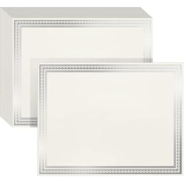 Imagem de 100 folhas de papel de certificado de folha prata 21,6 x 28 cm para impressão - Papel de certificado de prêmio de folhas em branco marfim 180GSM para diploma de graduação, funcionário do mês e