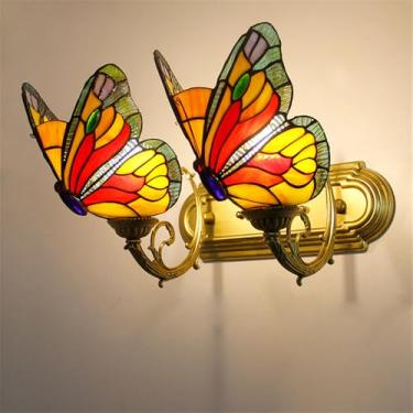 Imagem de Luminária de parede retrô americana LED estilo europeu de luxo para sala de estar, quarto, escritório, casa de campo, hotel, restaurante, café, bar, corredor, com vidro colorido (Estilo 21)