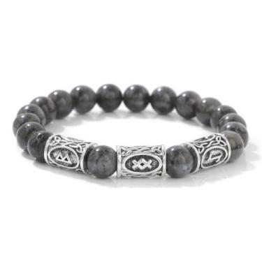 Imagem de Pulseira masculina de contas de pedra com pingente de metal vintage, presente espiritual ajustável para homens, One Size, Metal, Sem Pedra Preciosa