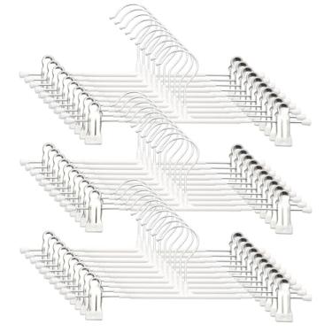 Imagem de Cabides para calças com clipes – Pacote com 30 cabides de saia resistentes, antiderrapantes ajustáveis que economizam espaço para calças, jeans, shorts | Branco | 30 cm