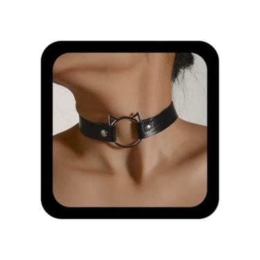 Imagem de TseanYi Gargantilha de couro grosso, gótico, colar de gato, punk em forma de gato, colares de couro, preto, vazado, joias, joias femininas