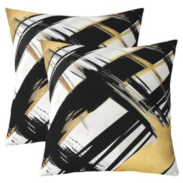 Imagem de Capa de almofada abstrata moderna arte geométrica estética simples dupla face fronha para decoração de quarto de crianças, meninos e meninas, capa de almofada preta e dourada para cama, sofá, 2